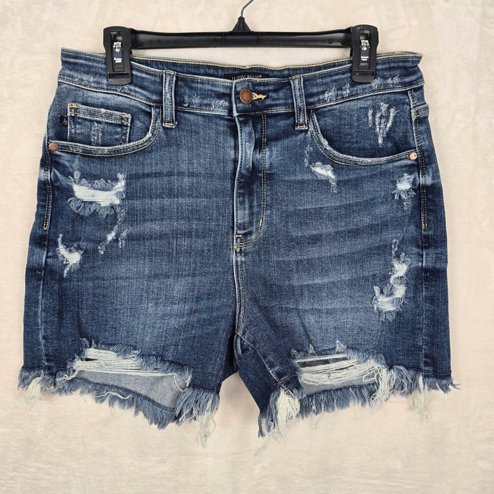 Judy Blue Distressed High Waist Frayed Denim Cutoff Short Dark Wash XL JB15242DK